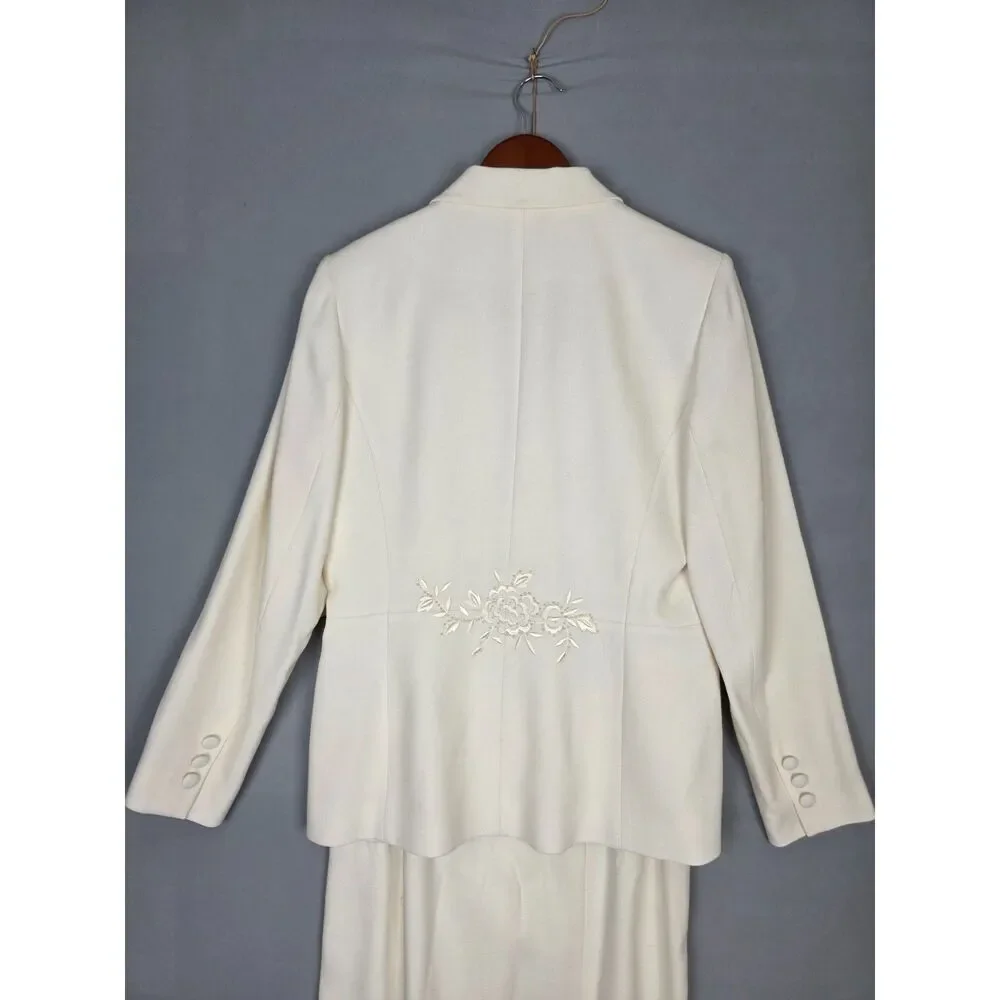 Vintage Kasper A.S.L. White Maxi Skirt Suit Size 8 Embrodiary Sequins Wedding